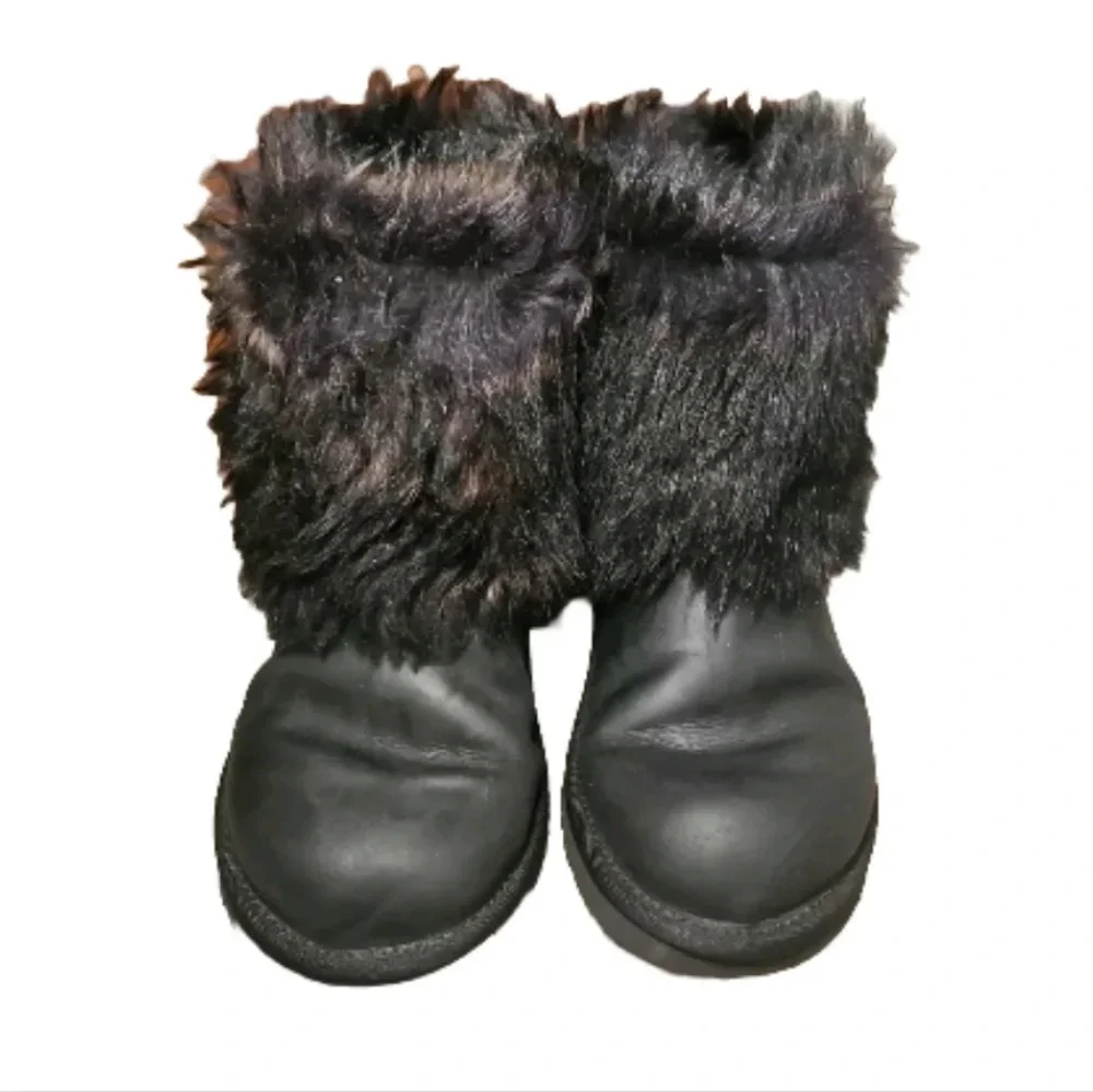 UGG Australia Big Girls Black Leather Ellee Fur Trim Boot 3